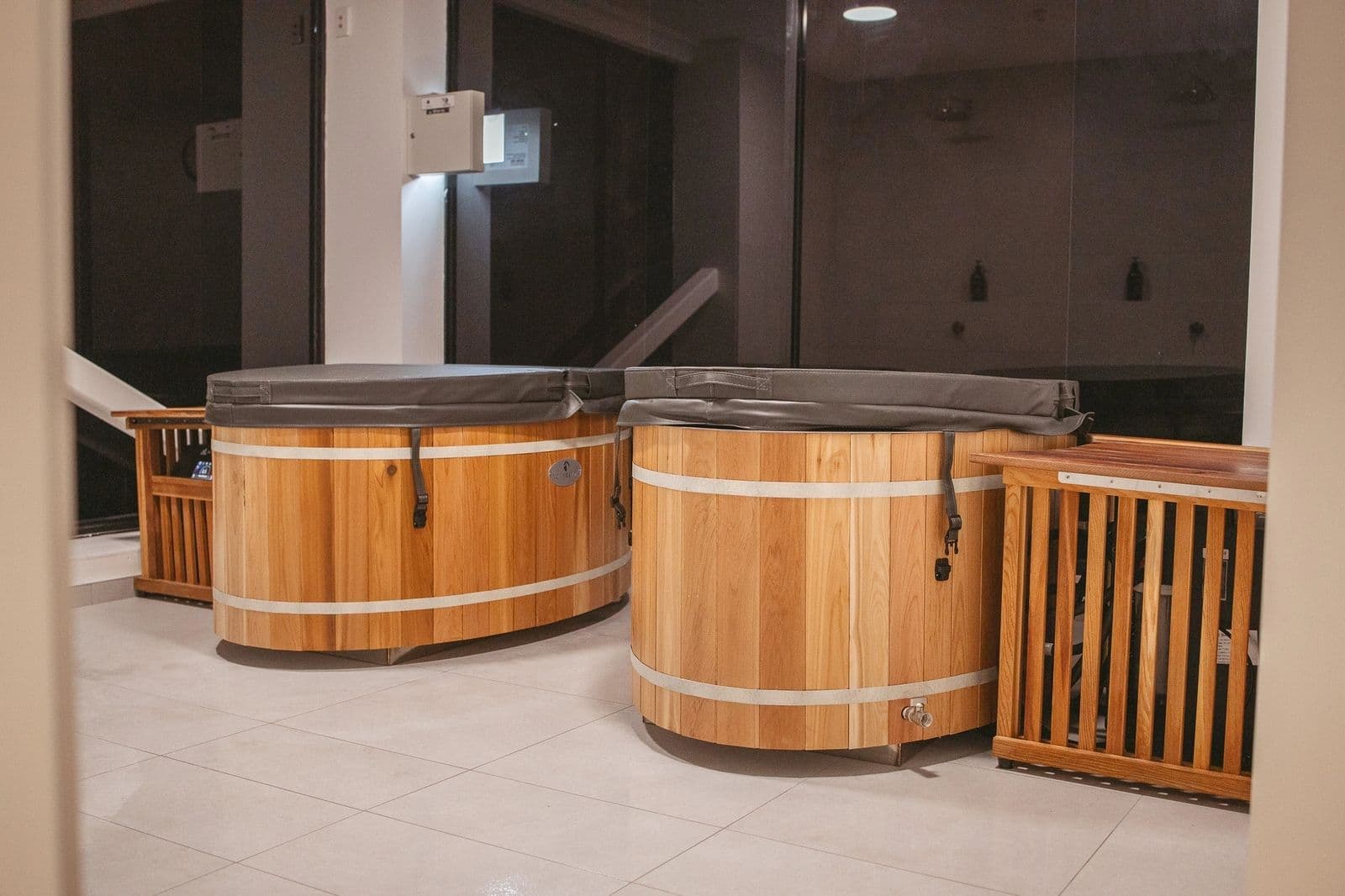 Cedar ice-bath tubs in the Hybrid Recovery suite