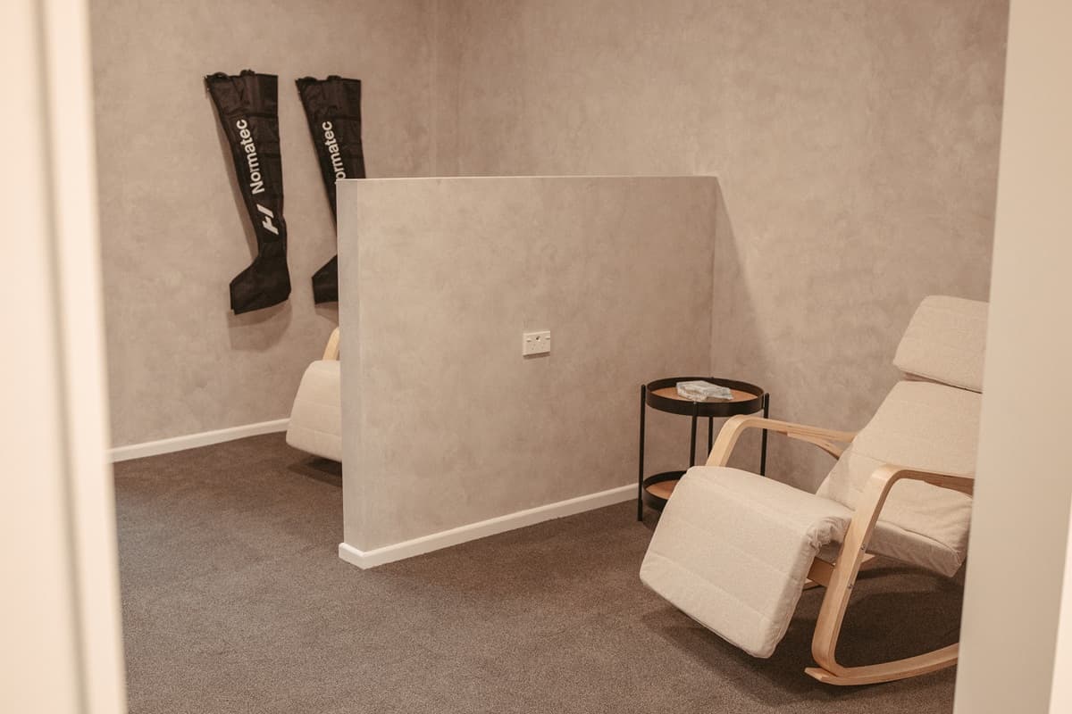 Cedar ice-bath tubs in the Hybrid Recovery area